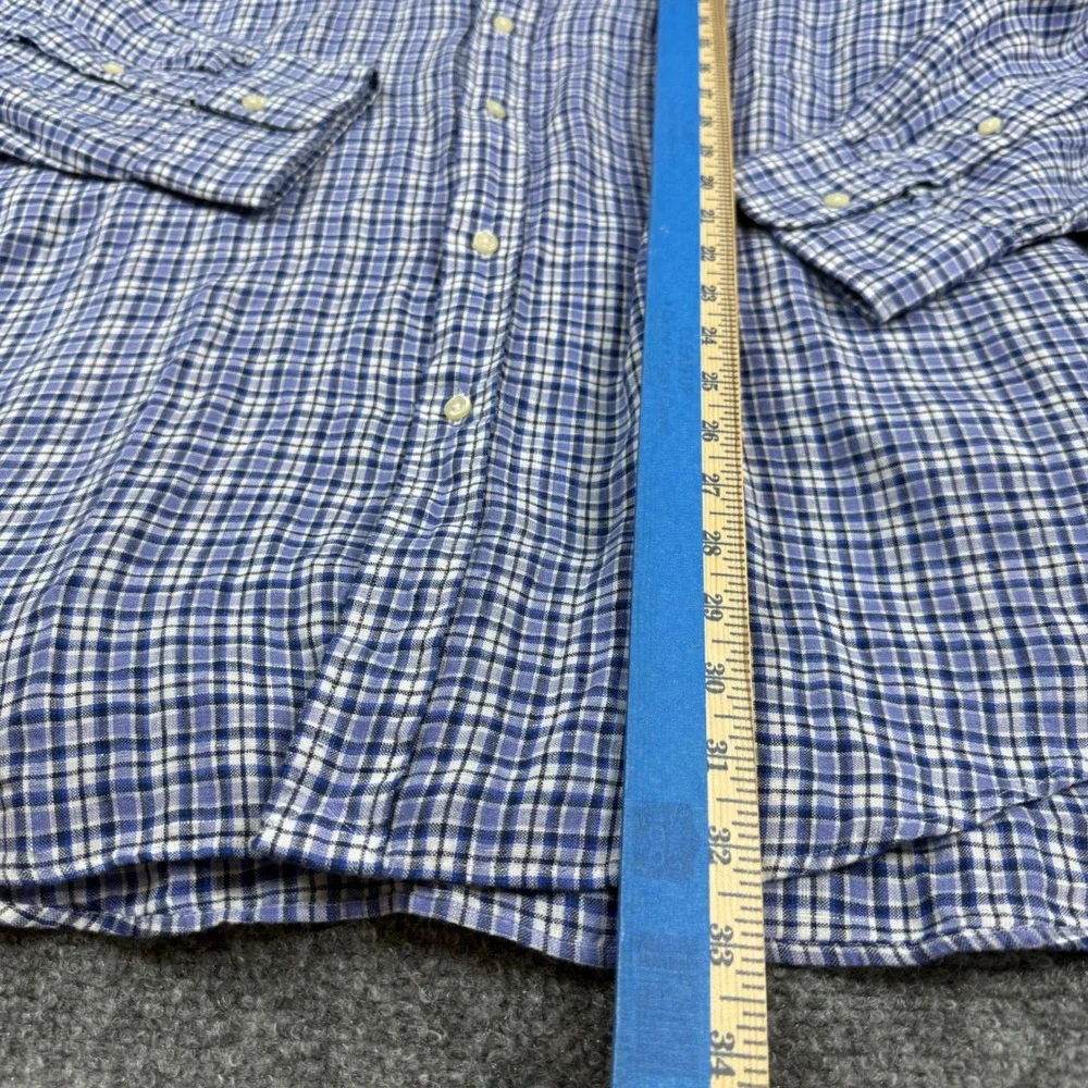 Polo Ralph Lauren Button Down Mens XL Blue White Plaid 100% Linen Long Sleeve